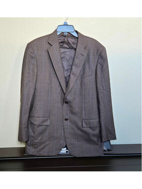 Men's Ermenegildo Zegna Milano Plaid wool Sport Coat, Brown and Blue us 42 Short